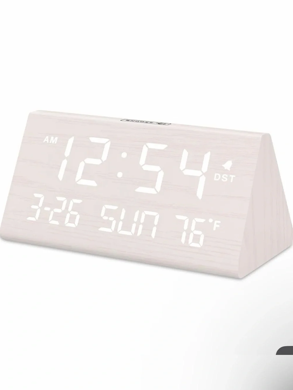 Minimal LED Wood Grain Alarm Clock in White